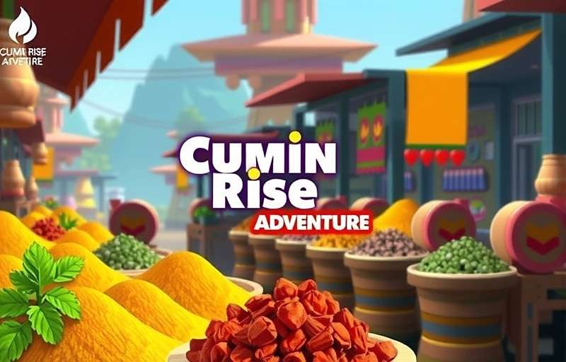 Cumin Rise Adventure Market Scene Cumin Rise Adventure screenshot showing vibrant graphics of an Indian market scene with various spices on display