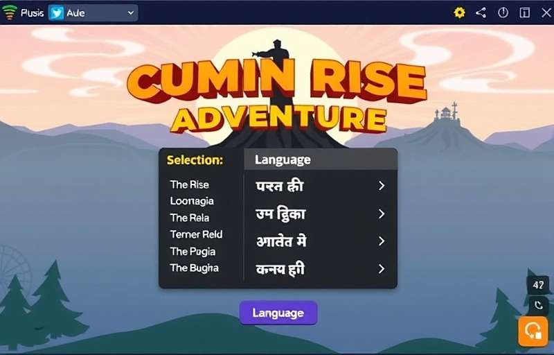 Cumin Rise Adventure Language Support Cumin Rise Adventure interface showing language selection screen with various Indian languages